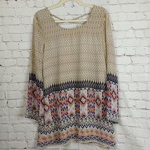 Blue Pepper Tunic Dress Bell Sleeve Flowy Lined